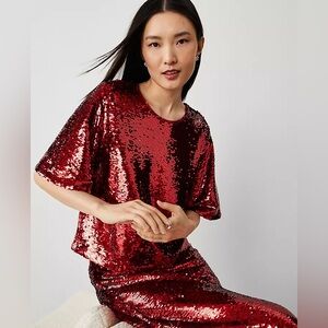 Ann Taylor Shimmering Red Sequin Top